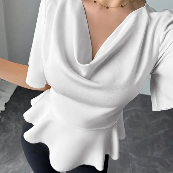3/$30 Elegant White Peplum Top - Picture 4 of 7